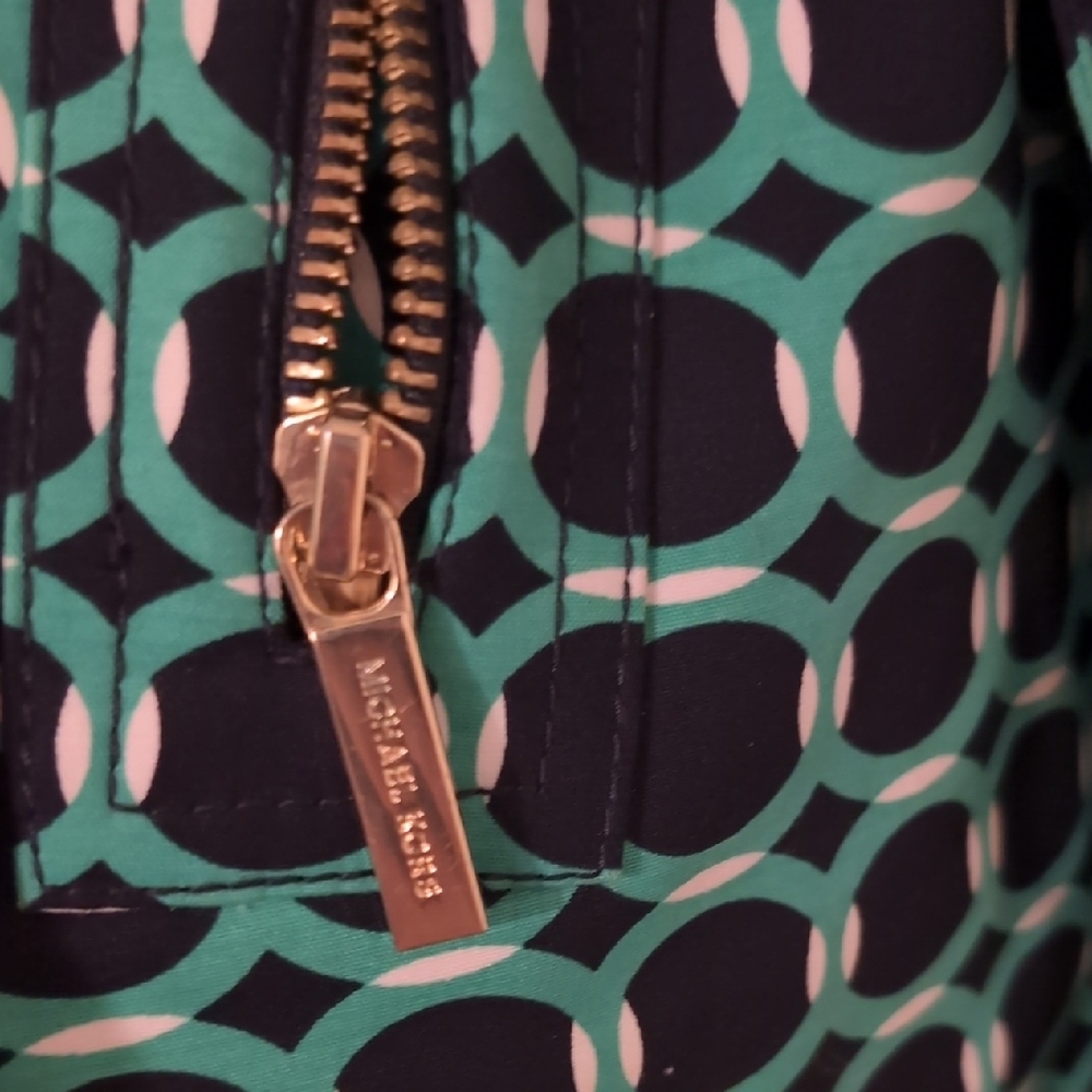 Michael Kors Green/Navy Geometric Trench Coat - Picture 3 of 4